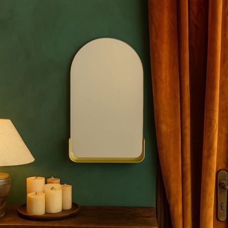 Miroir mural arche doré avec étagère | Hashtag Déco