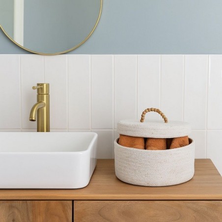 Panier rond en osier naturel avec couvercle beige | Hashtag Déco