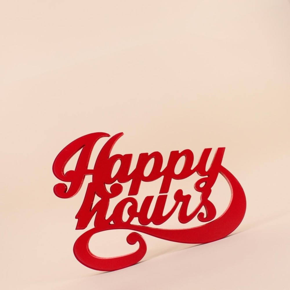 Mot décoratif happy hours rouge en bois | Hashtag Déco