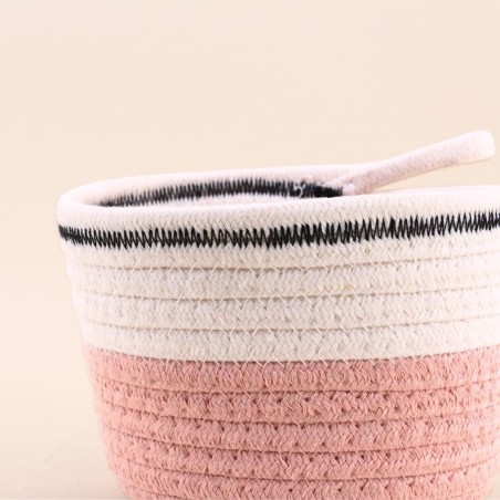 Panier en corde rose et blanc 16x11cm | Hashtag Déco