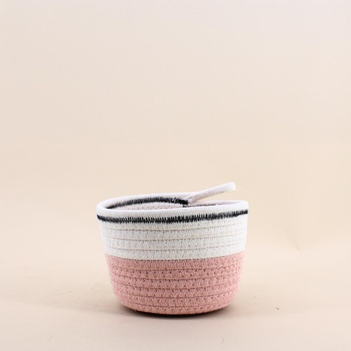 Panier en corde rose et blanc 16x11cm | Hashtag Déco