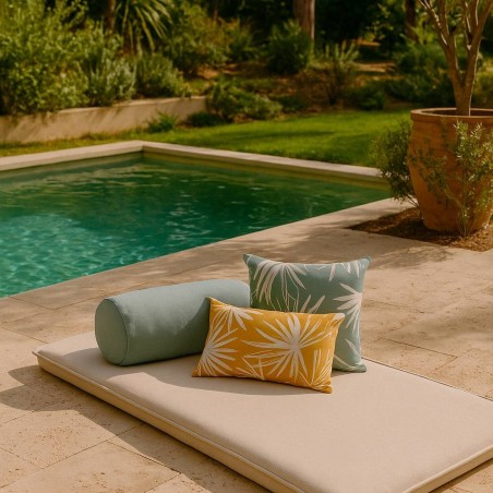 Coussin extérieur jaune feuillage 50x30cm tissu | Hashtag Déco