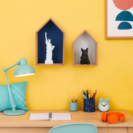 Lot de 2 étagères murale bois bleu maison | Hashtag Déco