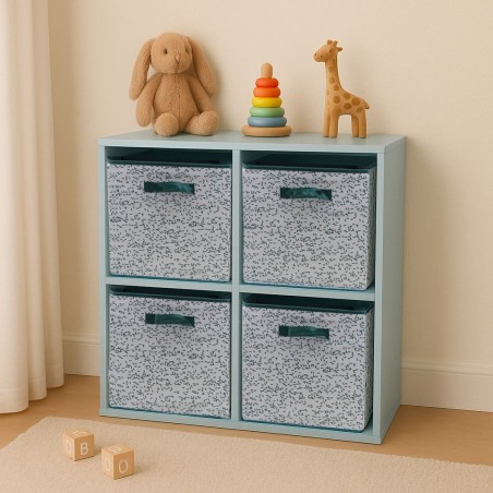 Cube de rangement tissu blanc vert 31cm | Hashtag Déco