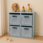 Cube de rangement tissu blanc vert 31cm | Hashtag Déco