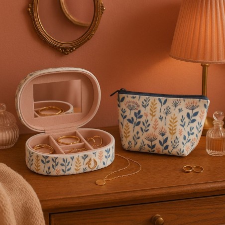 Boite à bijoux ovale en velours fleuris blanc | Hashtag Déco