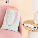 Tote bag coton fleurs vert et blanc 35x30cm | Hashtag Déco