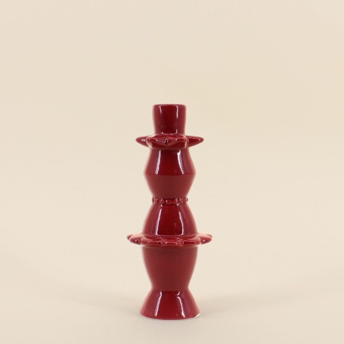 Bougeoir céramique bordeaux 23cm élégant | Hashtag Déco