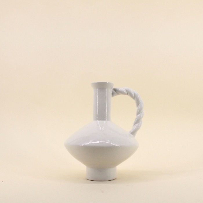 Vase céramique blanc anse torsadée 24cm | Hashtag Déco