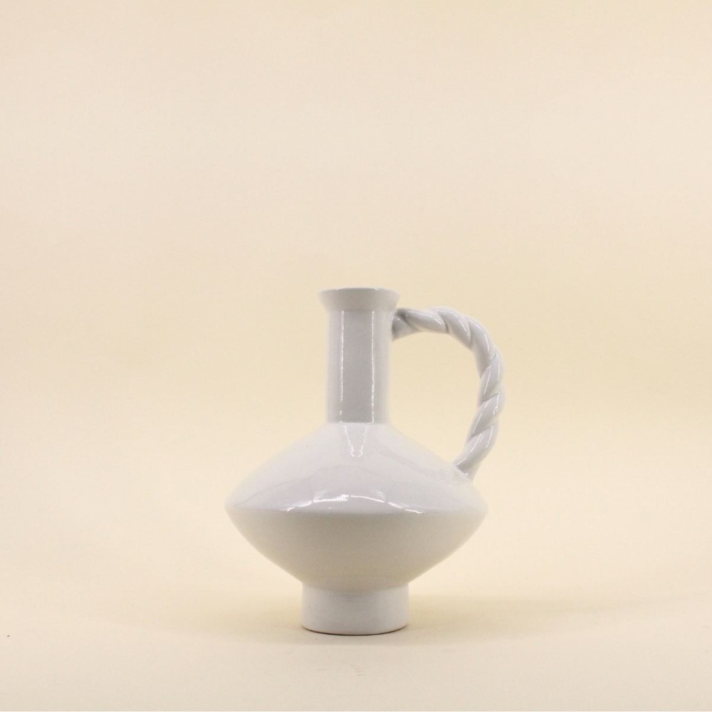 Vase céramique blanc anse torsadée 24cm | Hashtag Déco