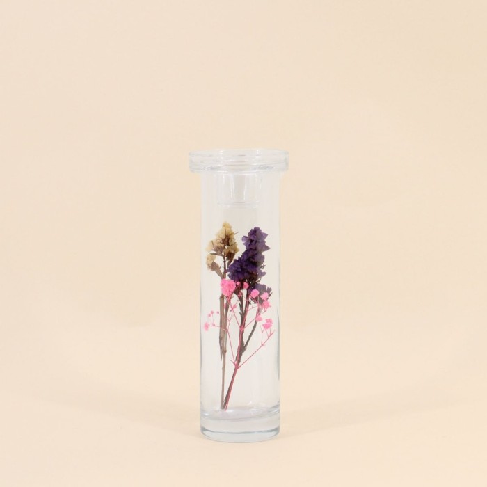 Bougeoir en verre et fleurs séchées 21cm | Hashtag Déco