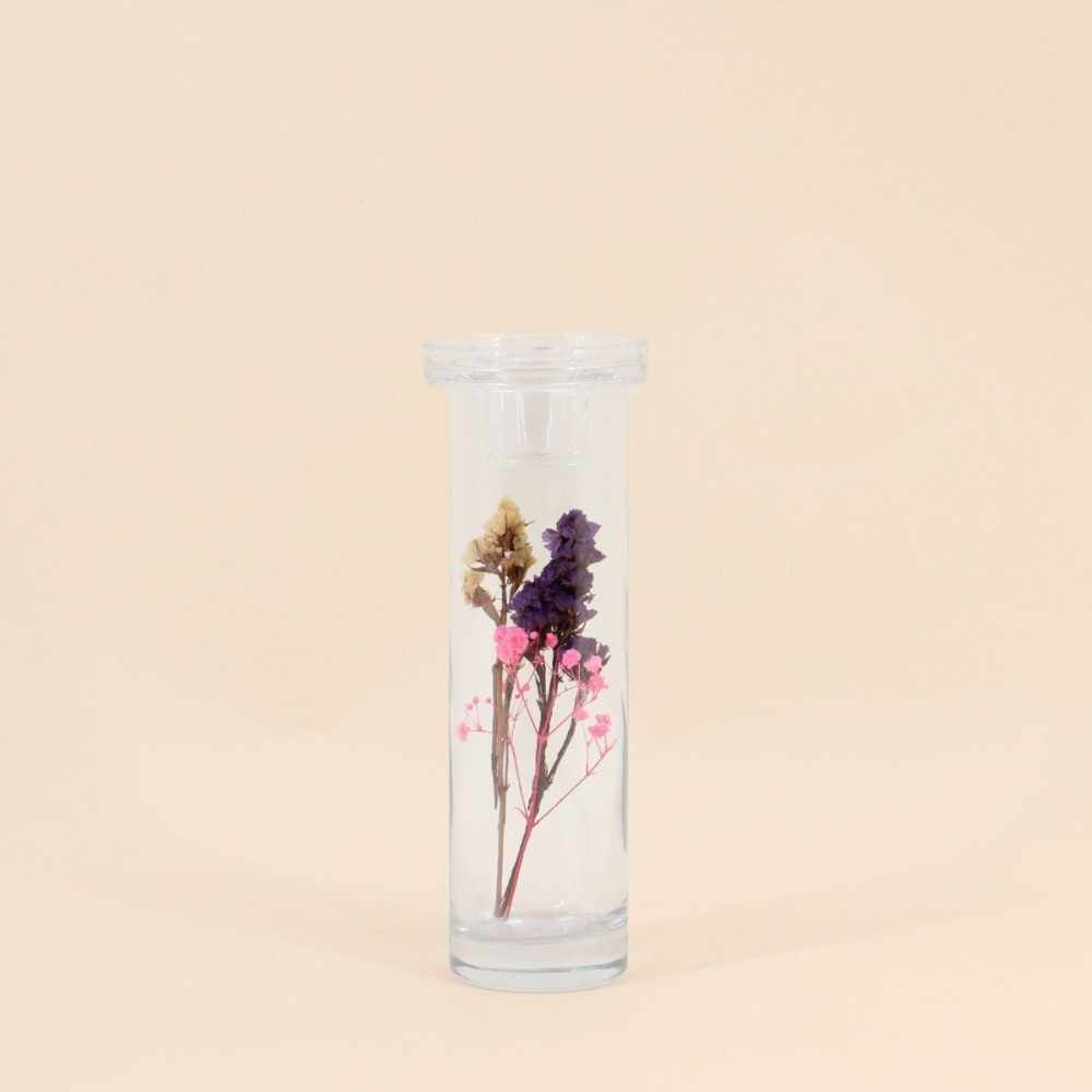 Bougeoir en verre et fleurs séchées 21cm | Hashtag Déco