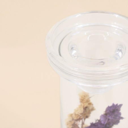 Bougeoir en verre et fleurs séchées 21cm | Hashtag Déco