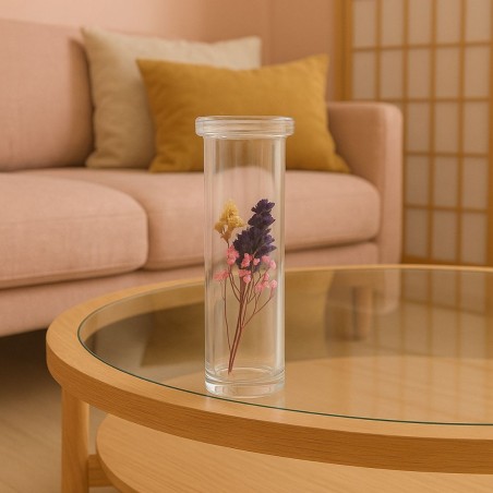 Bougeoir en verre et fleurs séchées 21cm | Hashtag Déco