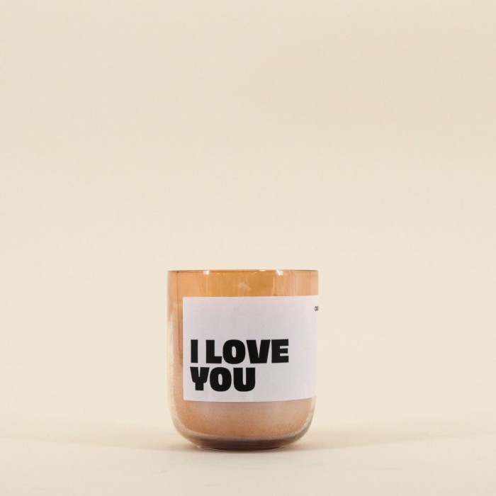 Bougie parfumée beige en verre - I love you | Hashtag Déco
