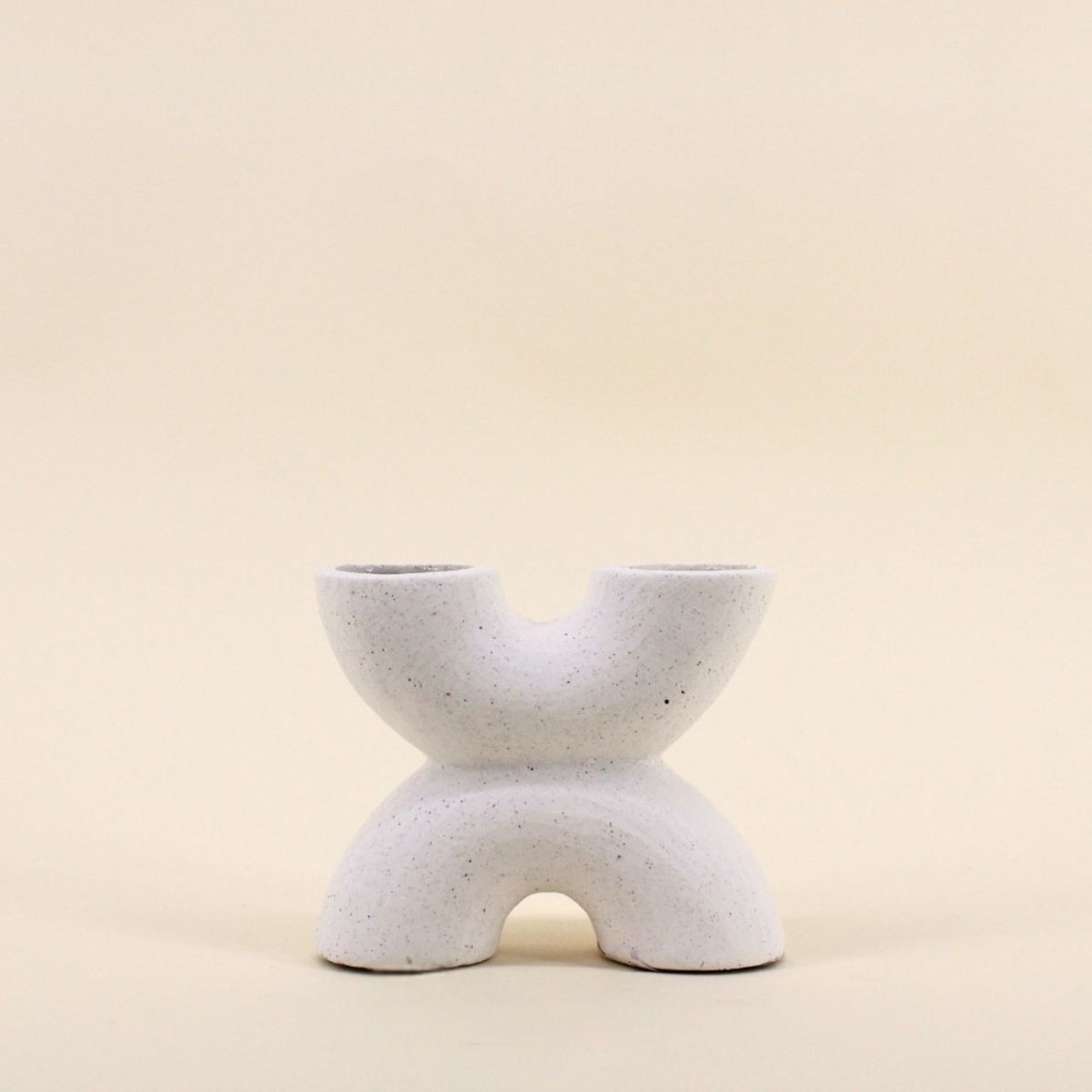 Vase en porcelaine beige 2 entrées élégant | Hashtag Déco