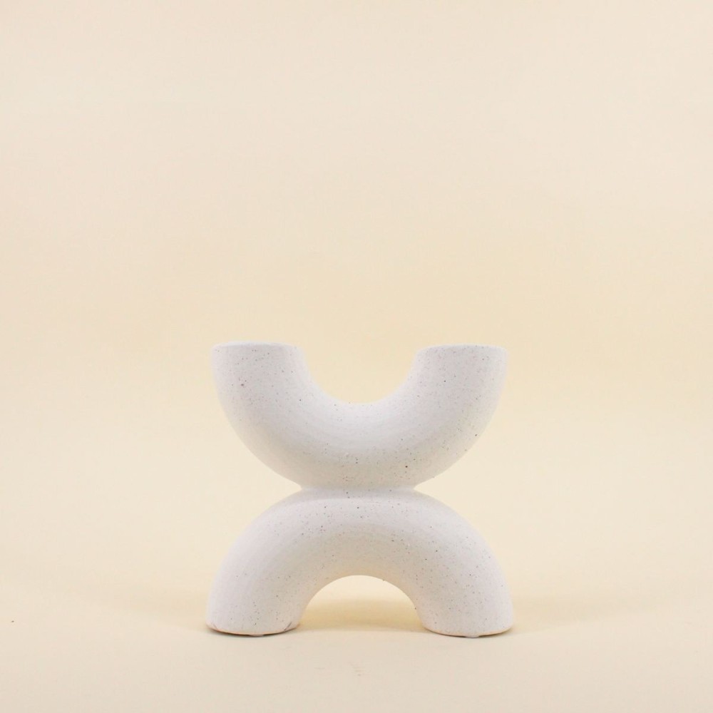 Vase en porcelaine beige 2 entrées 21x18cm | Hashtag Déco