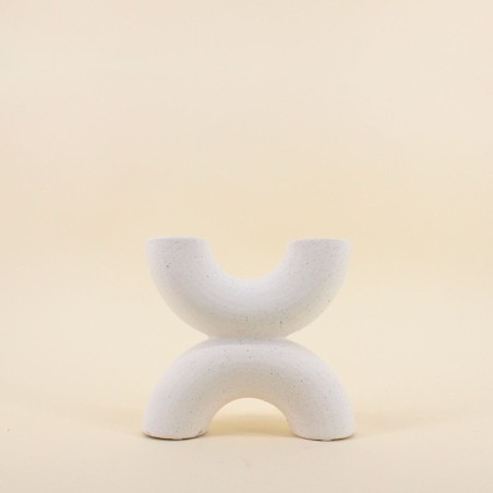 Vase en porcelaine beige 2 entrées 21x18cm | Hashtag Déco