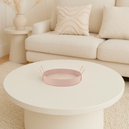 Plateau rond motifs bois clair avec poignées | Hashtag Déco