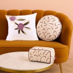 Coussin rond fleuri 38cm coton beige | Hashtag Déco