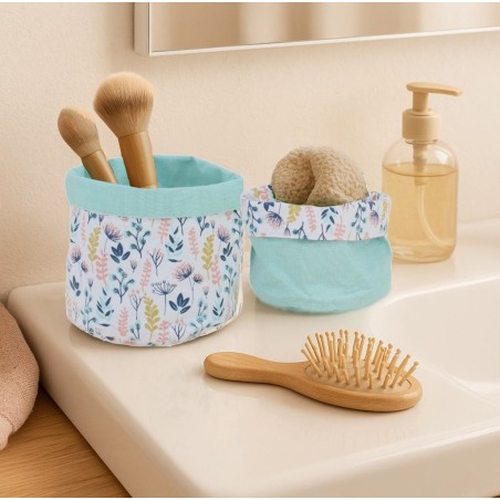 Set de 2 paniers fleuris réversibles coton bleu | Hashtag Déco