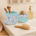 Set de 2 paniers fleuris réversibles coton bleu | Hashtag Déco