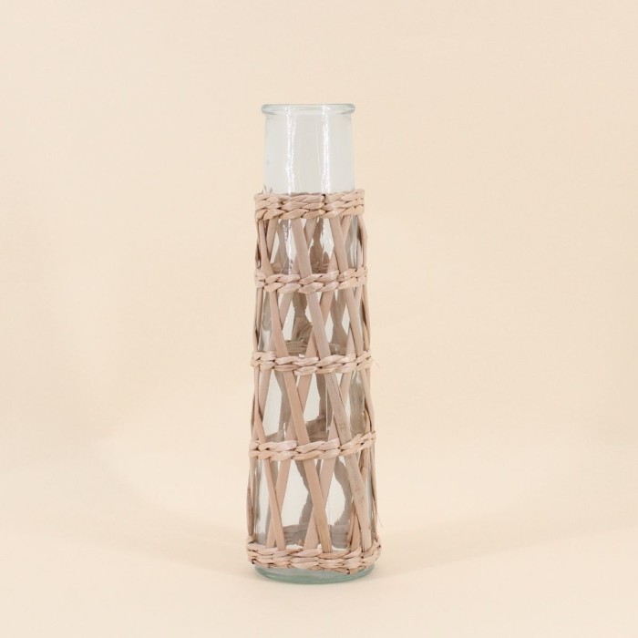 Vase rond en verre et fibres naturelles 34cm | Hashtag Déco