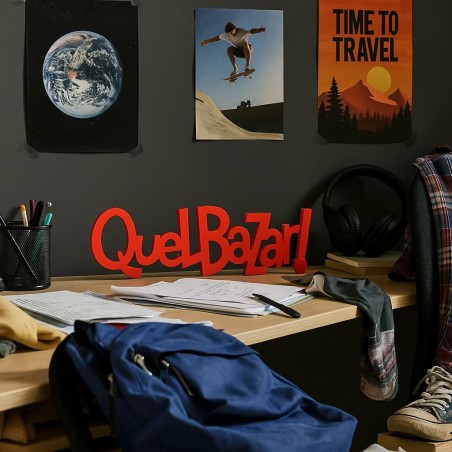 Mot décoratif orange 41cm bois "Quel bazar !" | Hashtag Déco