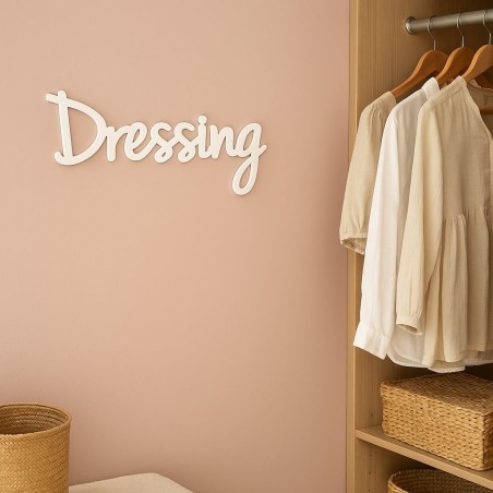 Mot déco "Dressing" 35cm bois blanc | Hashtag Déco