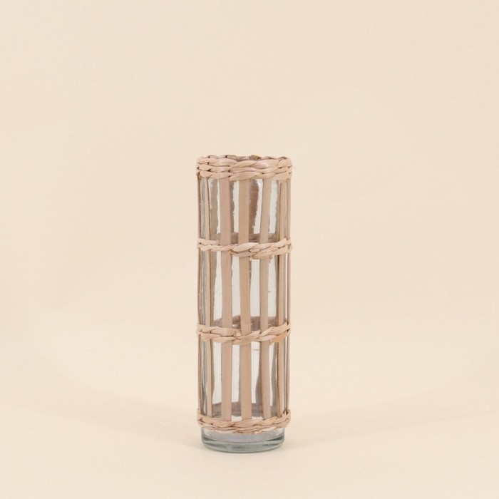 Vase rond verre et fibres naturelles 19,7cm | Hashtag Déco