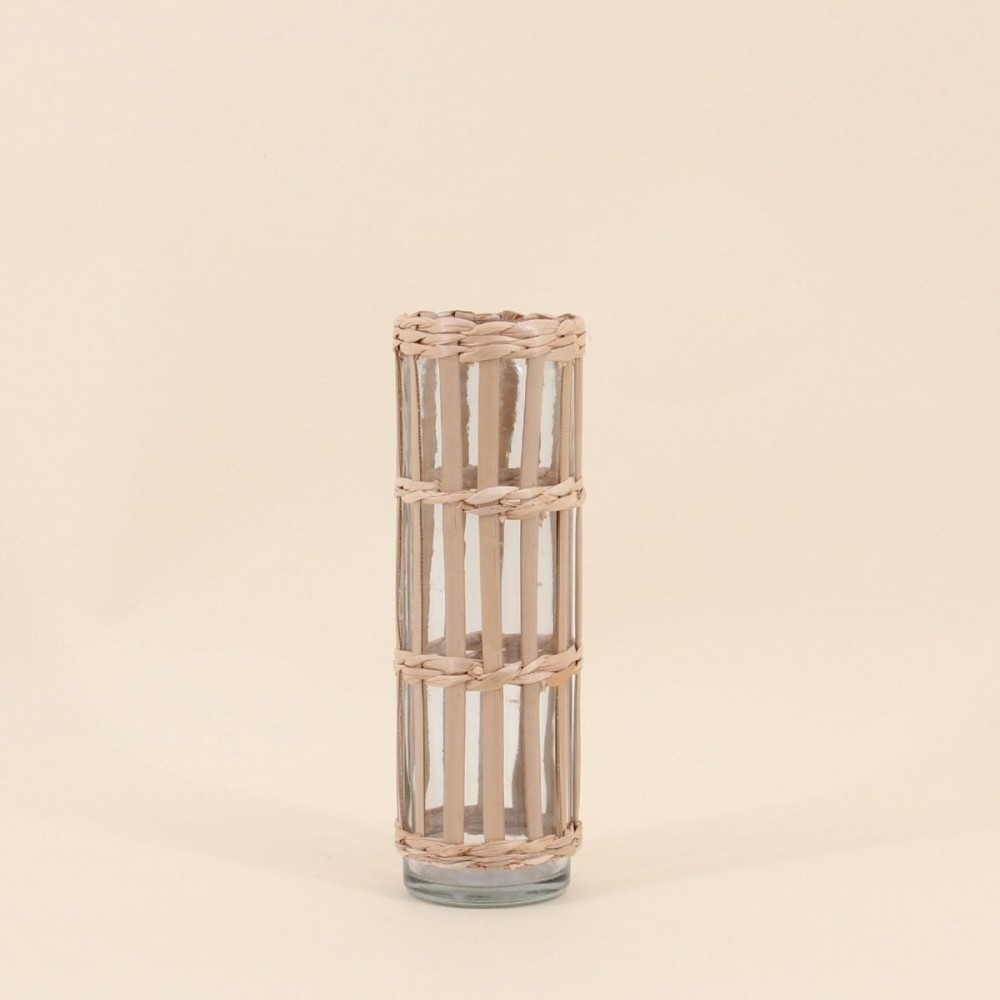 Vase rond verre et fibres naturelles 19,7cm | Hashtag Déco