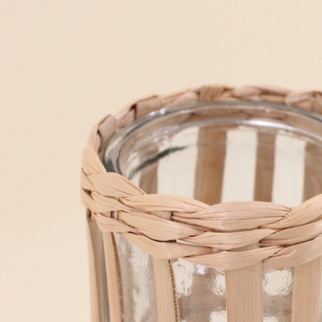 Vase rond verre et fibres naturelles 19,7cm | Hashtag Déco