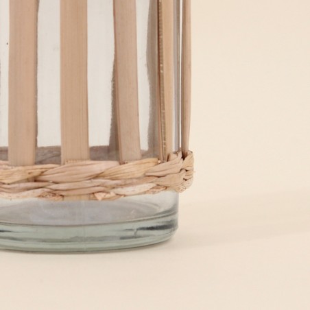 Vase rond verre et fibres naturelles 19,7cm | Hashtag Déco