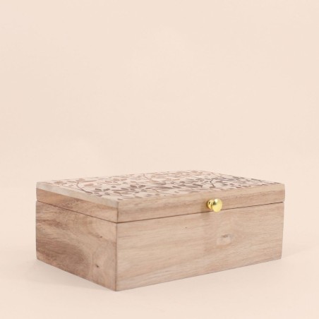 Boite à bijoux bois relief fleuri naturel | Hashtag Déco