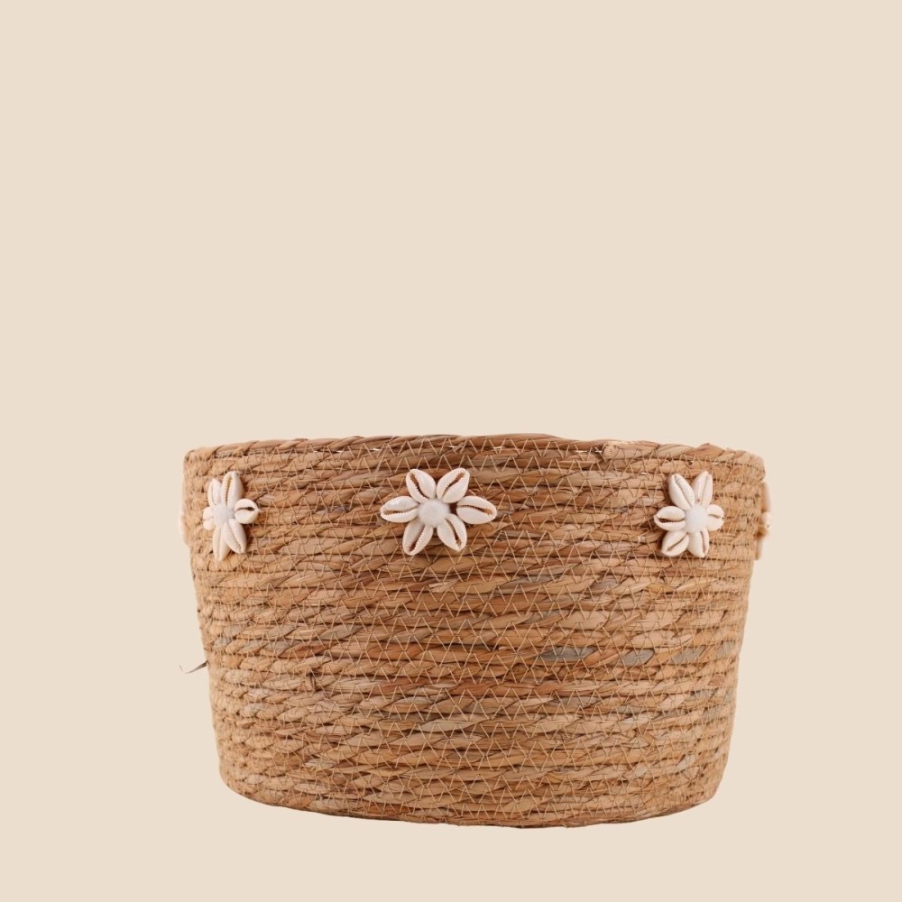 Panier en fibres naturelles 32cm, coquillages | Hashtag Déco