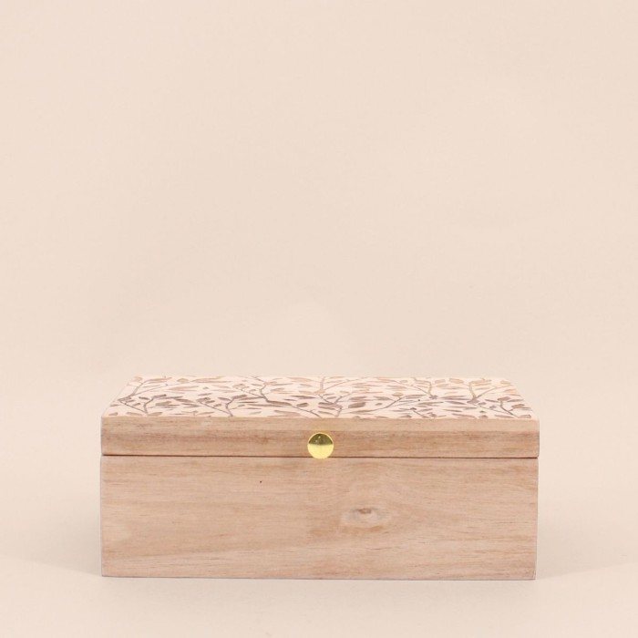 Boite à bijoux bois relief fleuri naturel | Hashtag Déco
