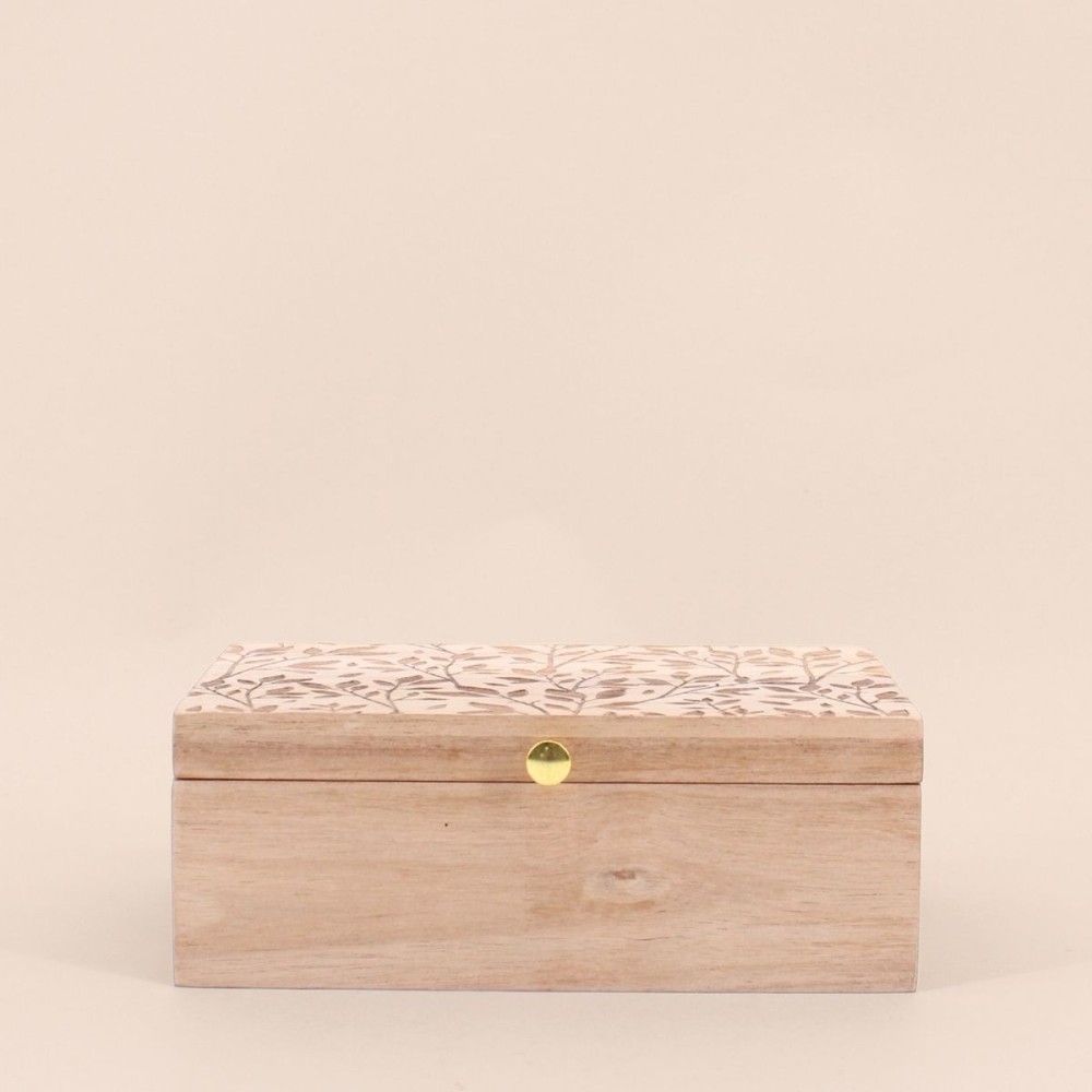 Boite à bijoux bois relief fleuri naturel | Hashtag Déco