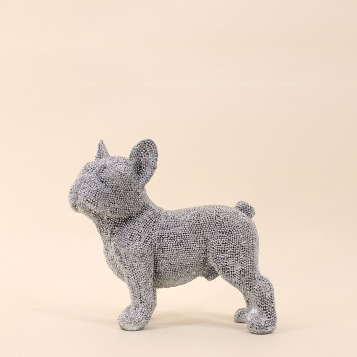 Bouledogue résine argentée 20cm, charme canin | Hashtag Déco