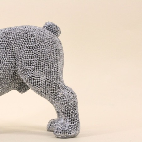 Bouledogue résine argentée 20cm, charme canin | Hashtag Déco