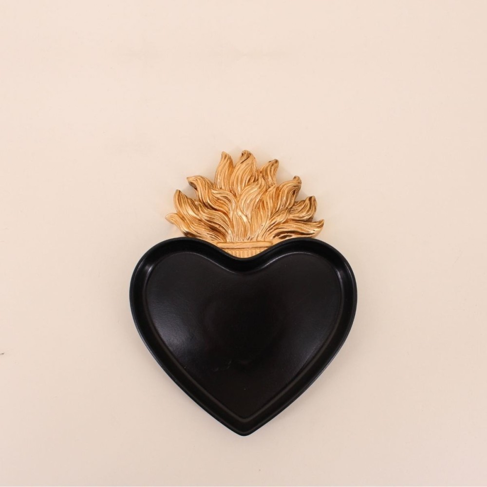Plateau coeur résine noir doré élégant | Hashtag Déco