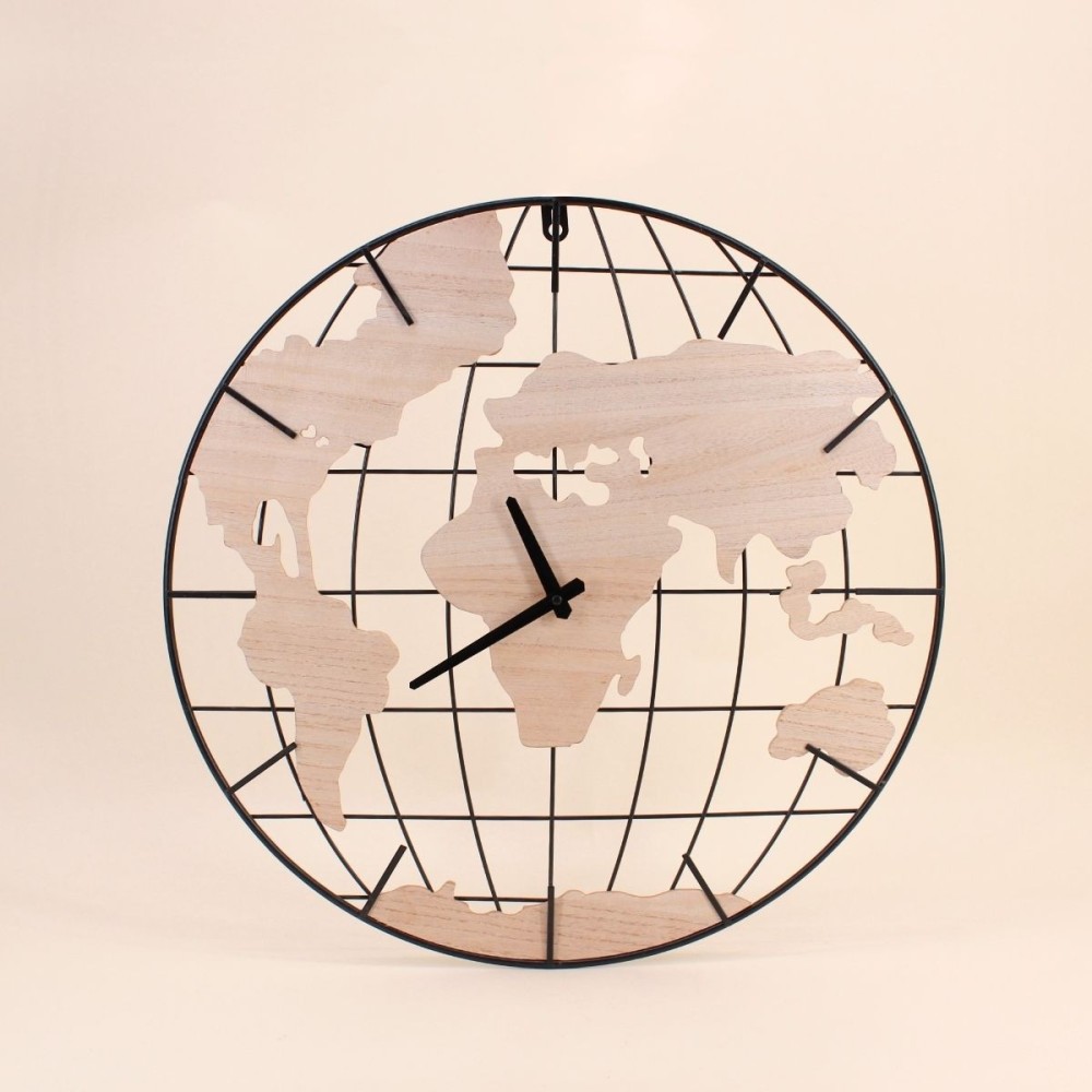 Horloge planisphère bois métal 50cm | Hashtag Déco