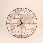 Horloge planisphère bois métal 50cm | Hashtag Déco
