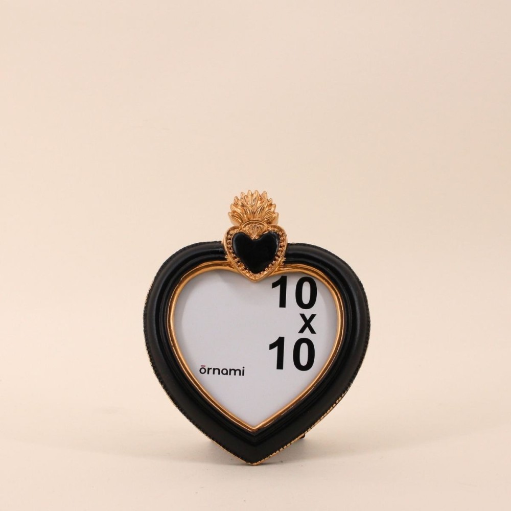 Cadre photo cœur résine noir doré 15cm | Hashtag Déco