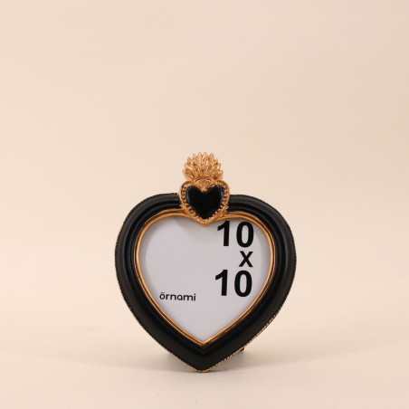 Cadre photo cœur résine noir doré 15cm | Hashtag Déco