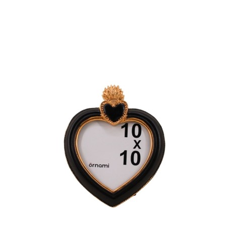 Cadre photo cœur résine noir doré 15cm | Hashtag Déco