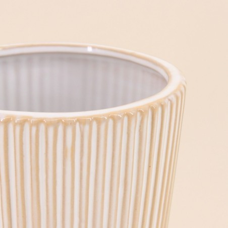 Vase en céramique strié beige 15x12cm | Hashtag Déco
