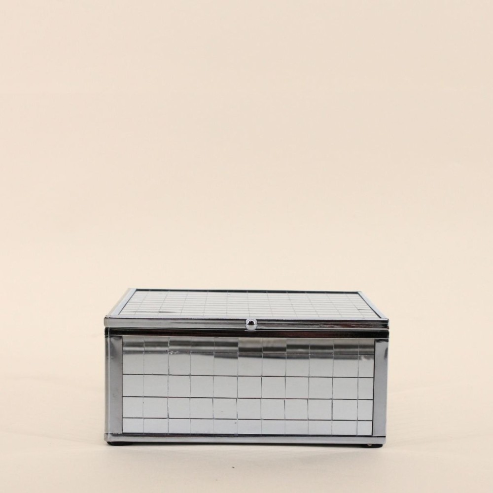 Boîte à bijoux verre gris 13x13cm élégante | Hashtag Déco