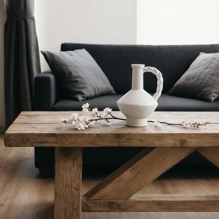 Vase céramique blanc anse torsadée 24cm | Hashtag Déco