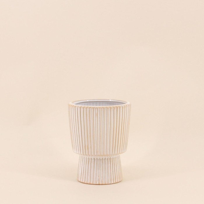 Vase en céramique strié beige 15x12cm | Hashtag Déco