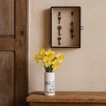 Boite à clés vitrée bois blanc 30x20cm | Hashtag Déco